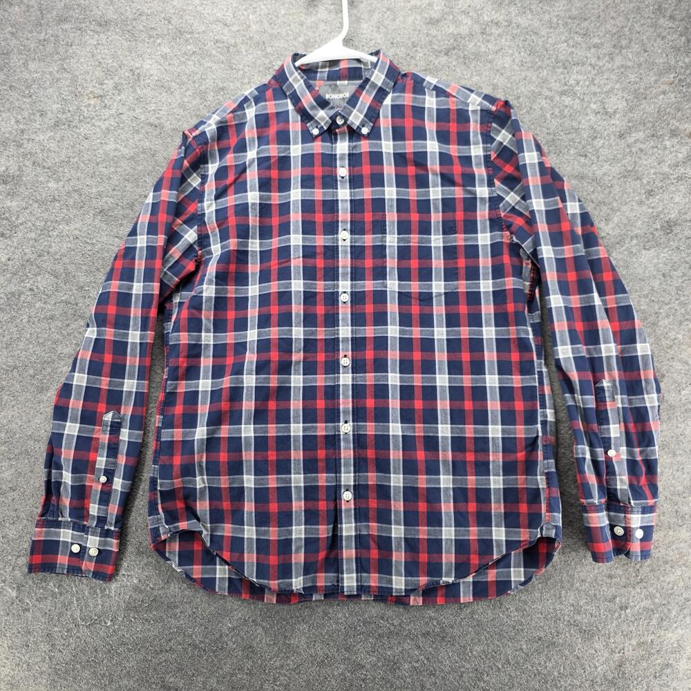 Bonobos Shirt Mens L Blue Plaid Woven Long Sleeve Button Up Pockets Slim Fit